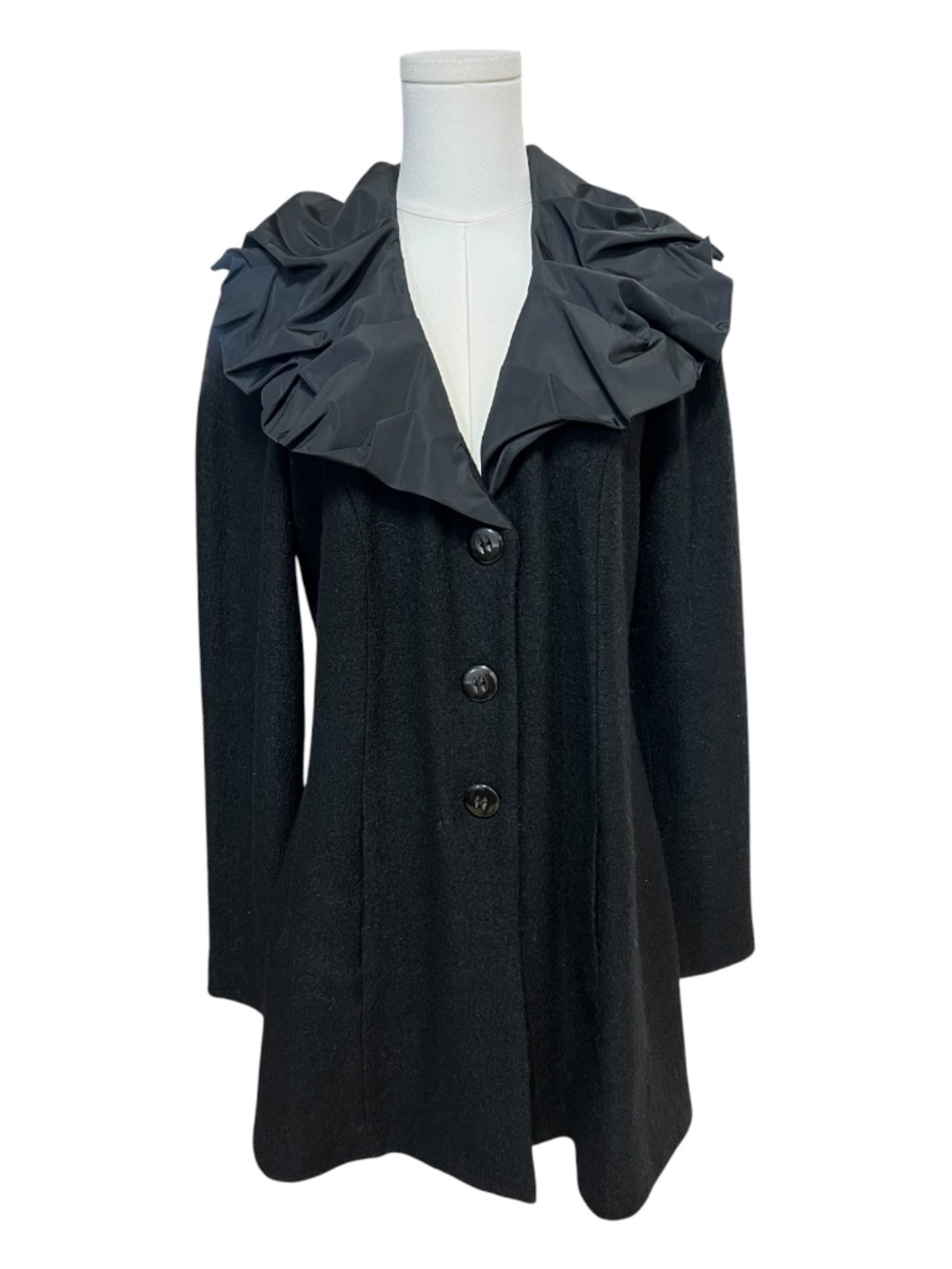 EUC CAbi Editor in Chief Black Wool Ruffle Jacket | Size Medium